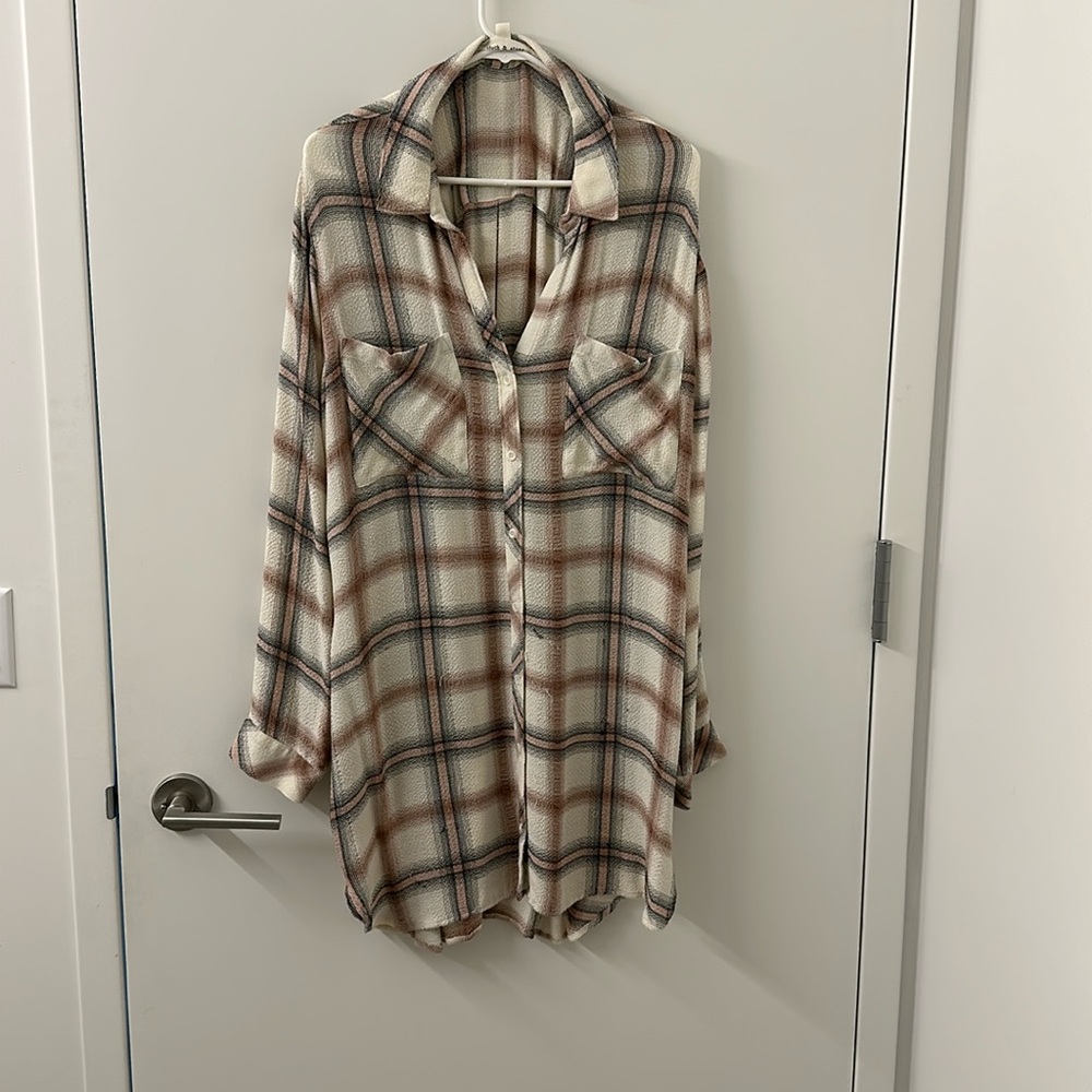 Anthropology, plaid button-down dress, super soft! XL